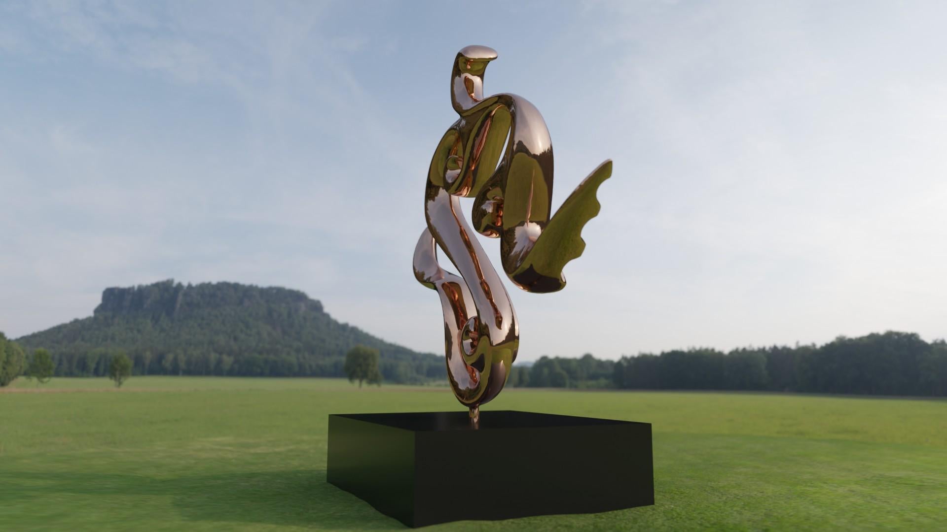 The Flow, monumental size - Gold Abstract Sculpture by Jan Willem Krijger