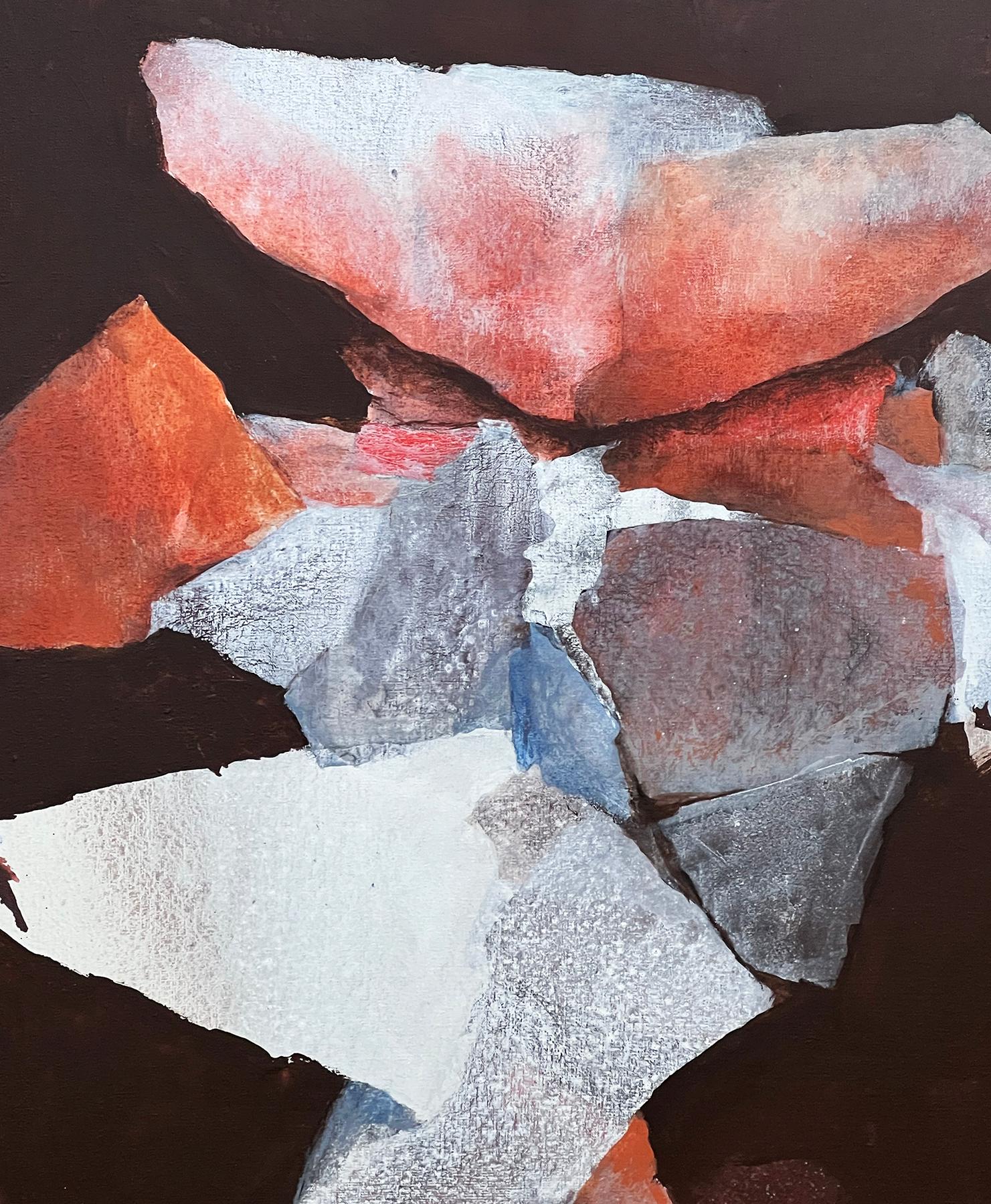 a good example of American Abstract Expressionism by established contemporary artist Jan Wunderman, depicting stacked asymmetrical rock-like forms, which is rooted in the artist's nod towards nature; painted in translucent tones retaining a rich and