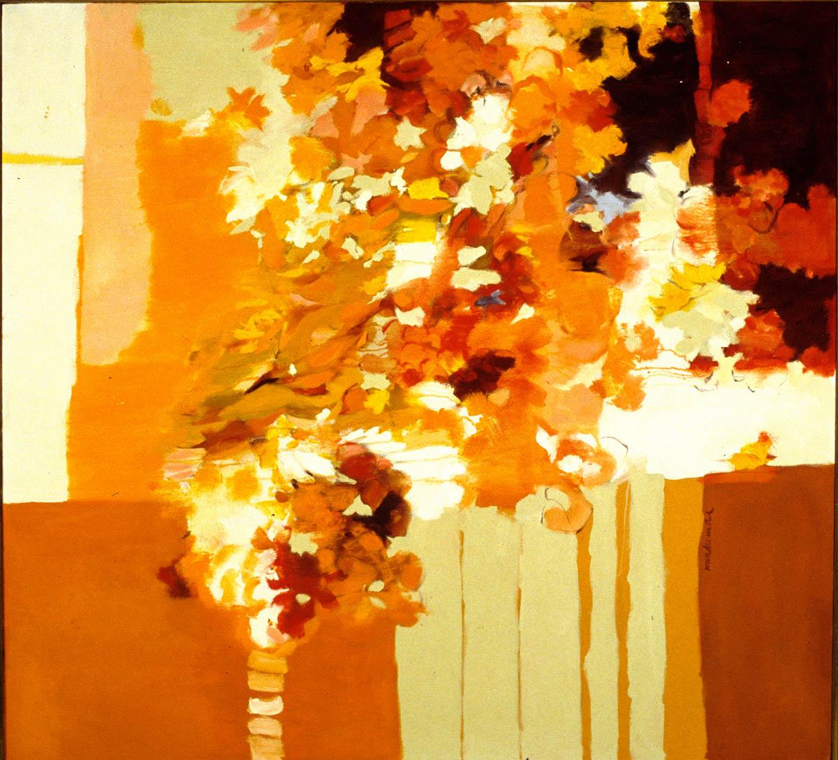 Jan Wunderman Abstract Painting – Zinnias: Ölgemälde auf Leinwand