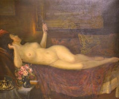 Reclining Nude Woman with Mirror and Roses