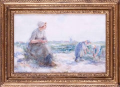 Dutch late 29th century watercolour painting of harvesters by Tromp