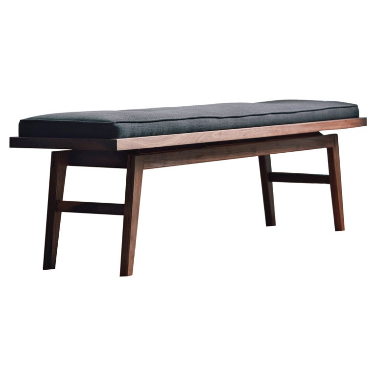 Jana Entry Bench, Upholstered Cushion Version Walnut Mid-Century