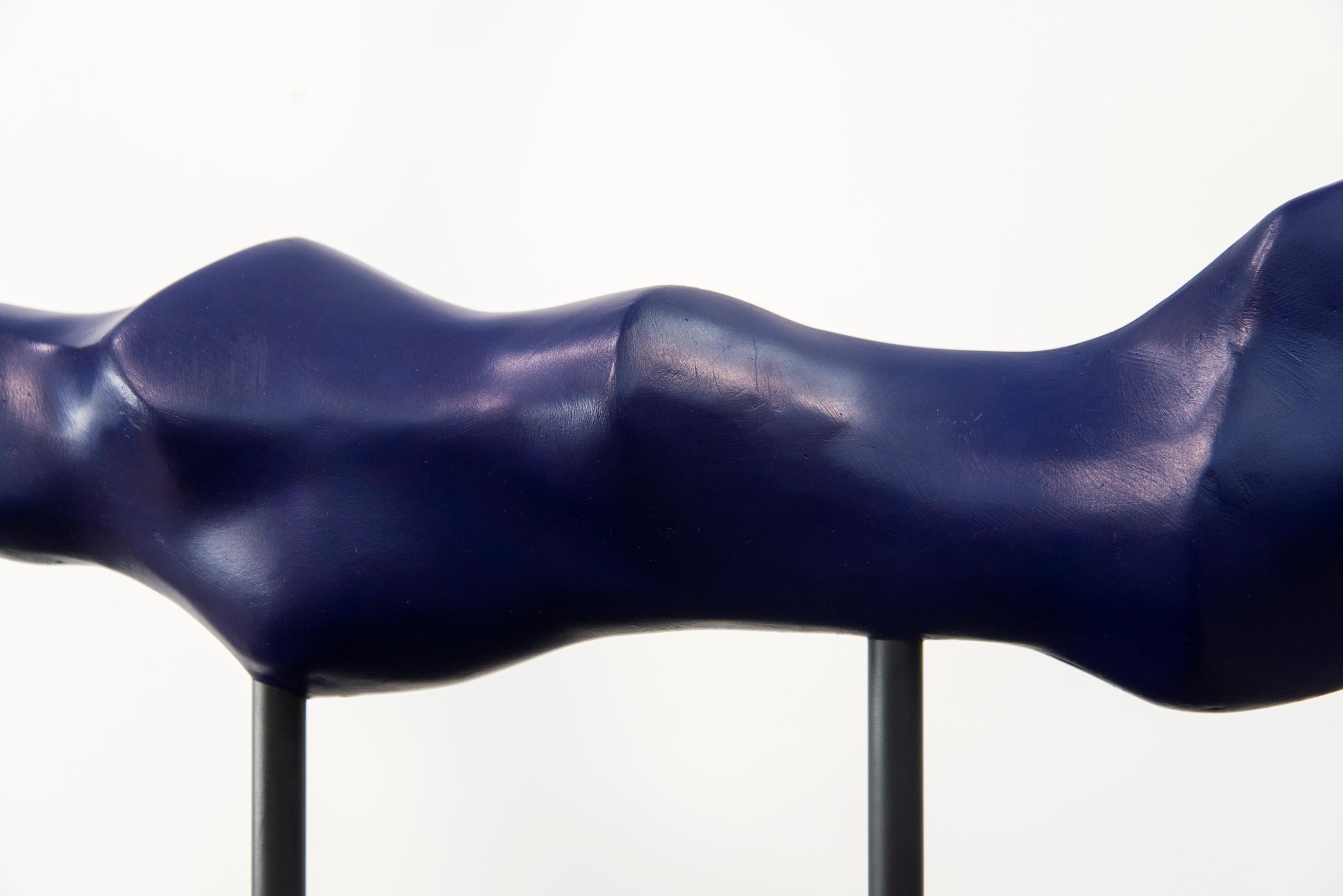 Biomorphic Blue No 11 - smooth, pigmented Winterstone, abstract sculpture For Sale 3