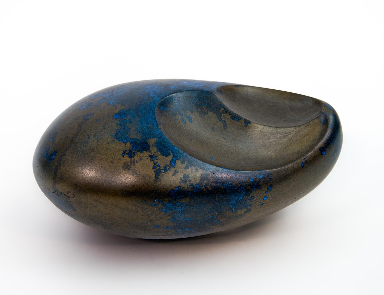 Ovoid 3/9 - intimate, smooth, polished, cast gypsum, bronze sculpture - Gold Abstract Sculpture by Jana Osterman