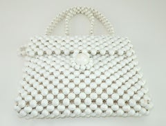 Jana Wood White Bead Handbag With Convertible Handle, 1960's