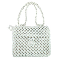 Jana Wood White Bead Handbag With Convertible Handle, 1960's