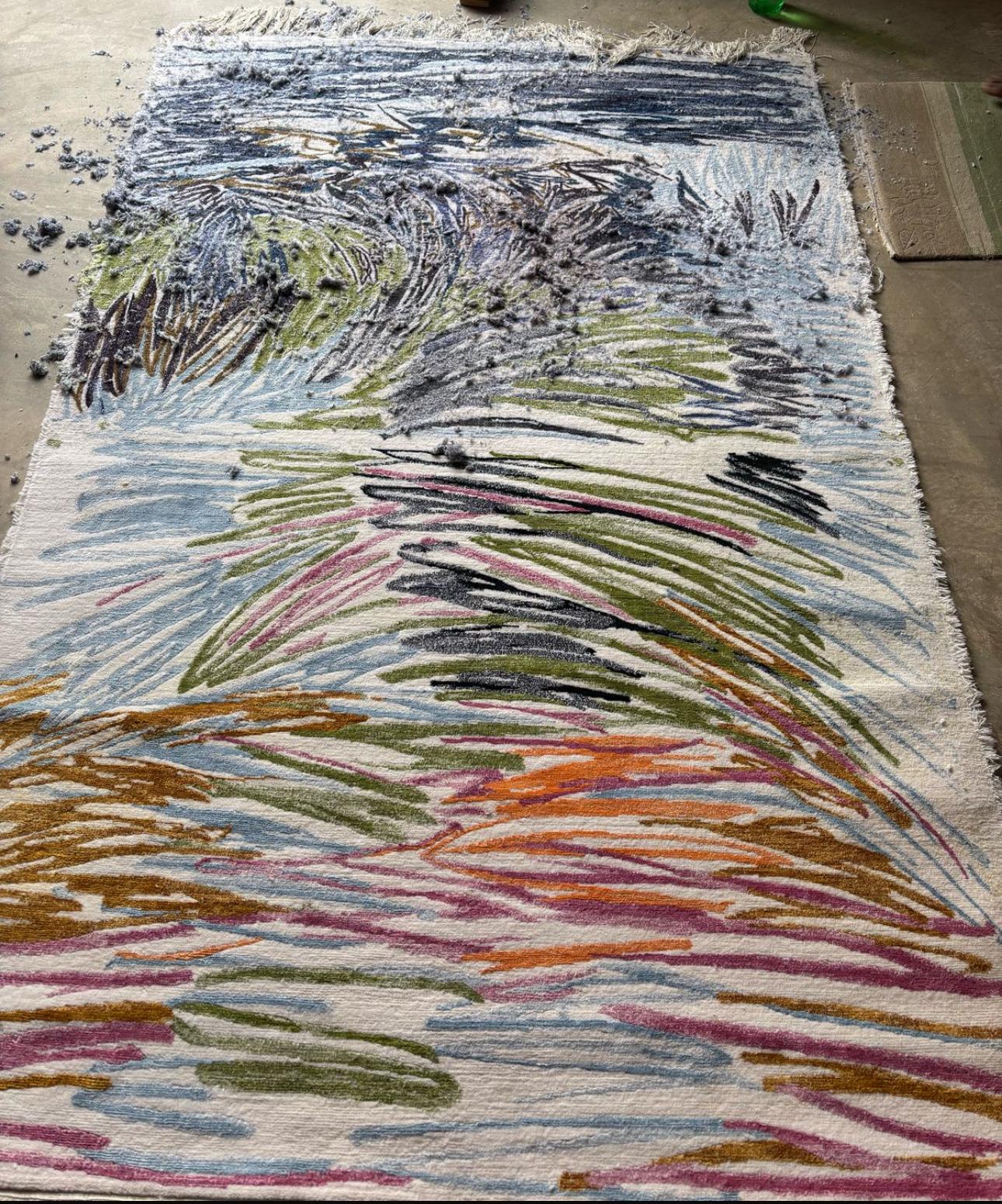 Laine Janaina Tschape I - Ltd. Ed. Artistics Knots Rugs laine et soie noués à la main 6' x 4' en vente