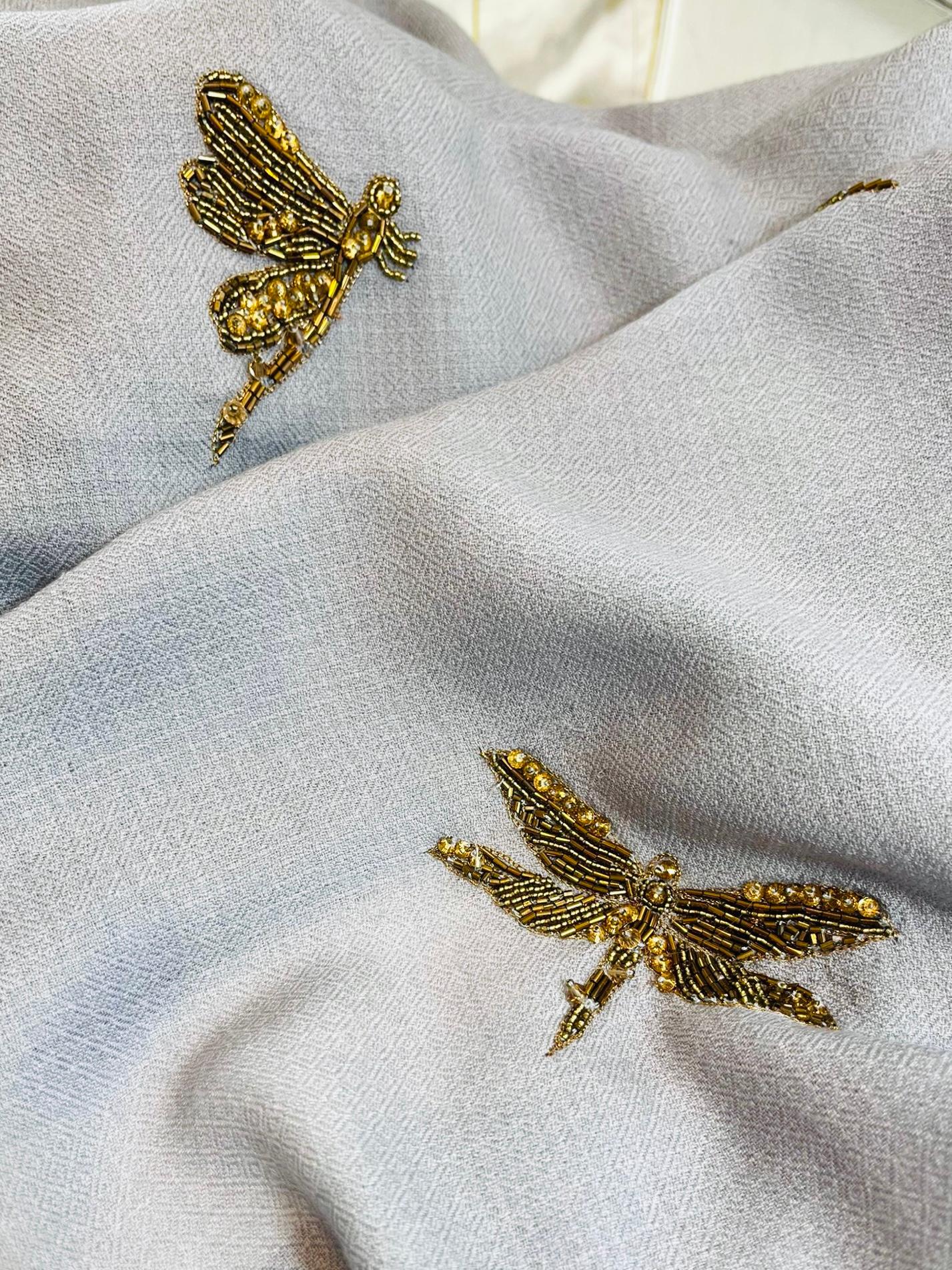 Women's Janavi Beaded Dragonfly Merino Wool Scarf For Sale