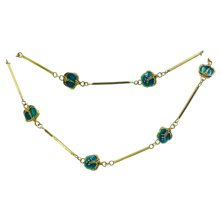 Jane Allen Art Nouveau Gold Enamel Necklace For Sale at 1stDibs