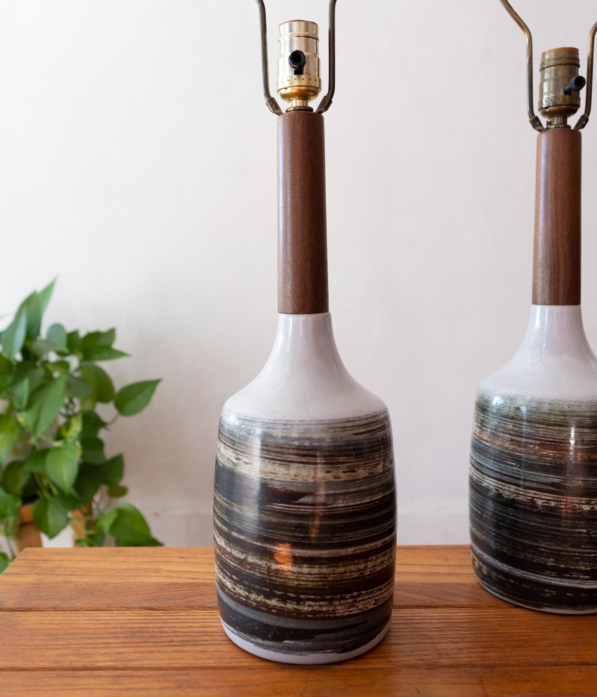 Mid-Century Modern Jane and Gordon Martz Ceramic and Walnut Table Lamps