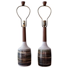 Jane and Gordon Martz Ceramic and Walnut Table Lamps