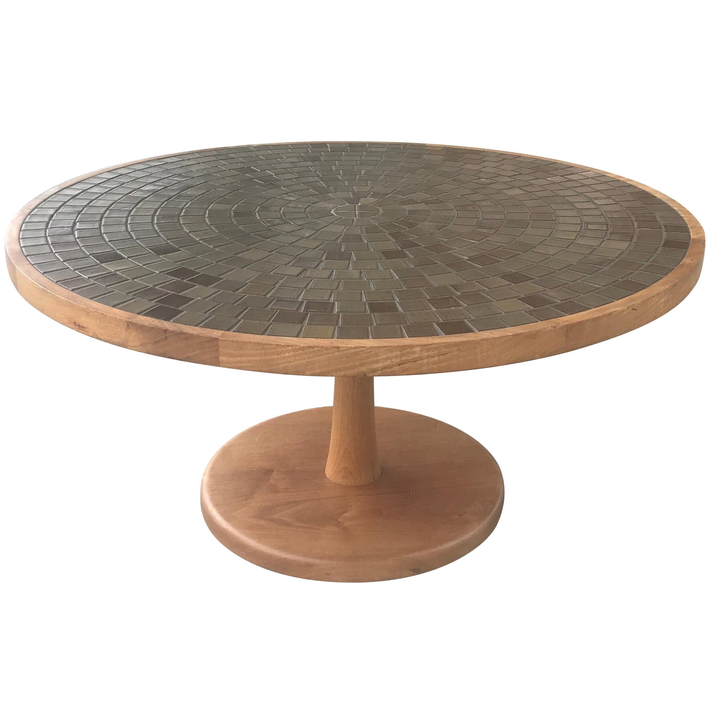 Jane and Gordon Martz Ceramic Tile and Walnut Round Coffee Table