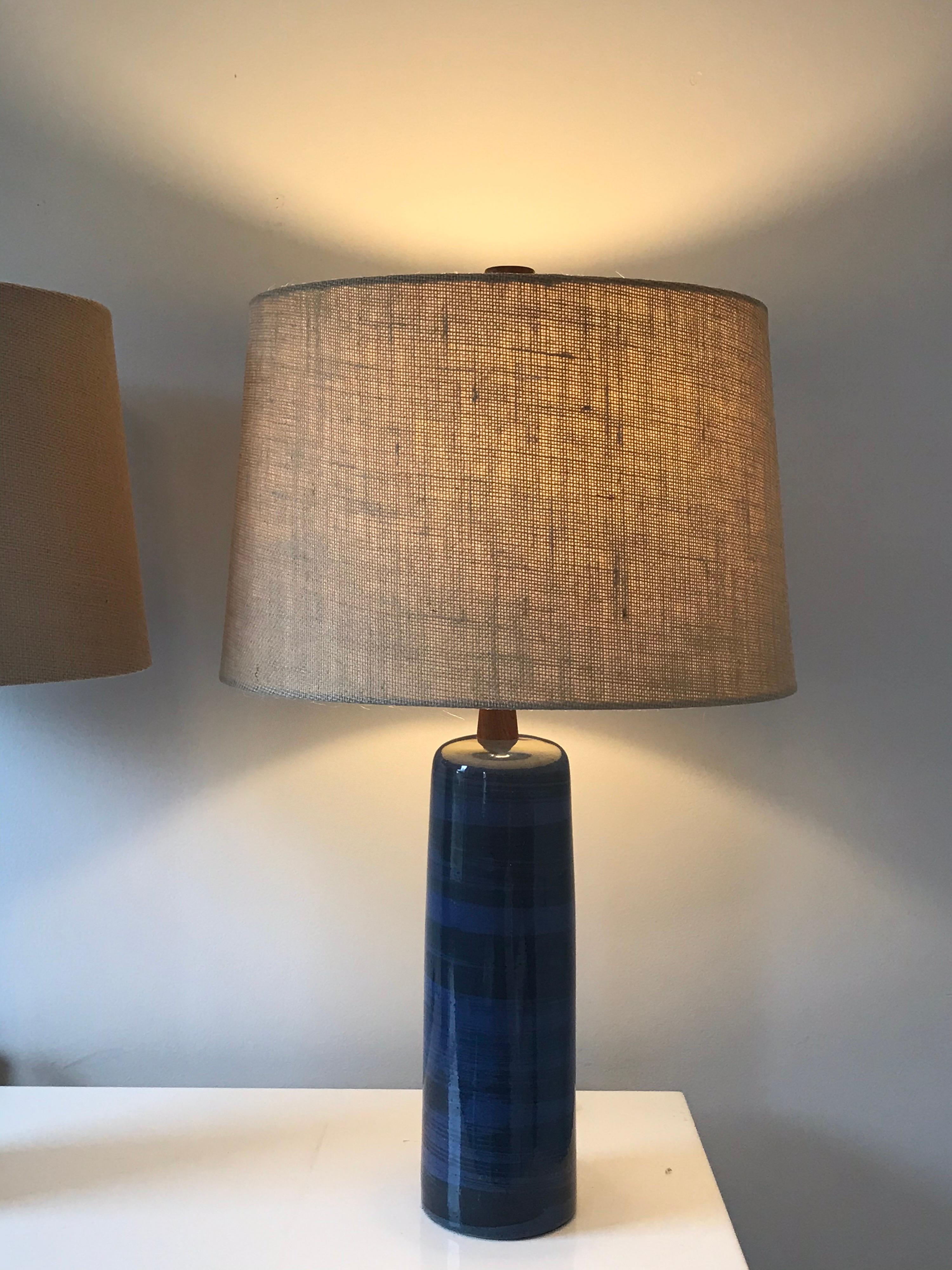 American Jane and Gordon Martz for Marshall Studio Pair of Large Lamps, Blue and Black