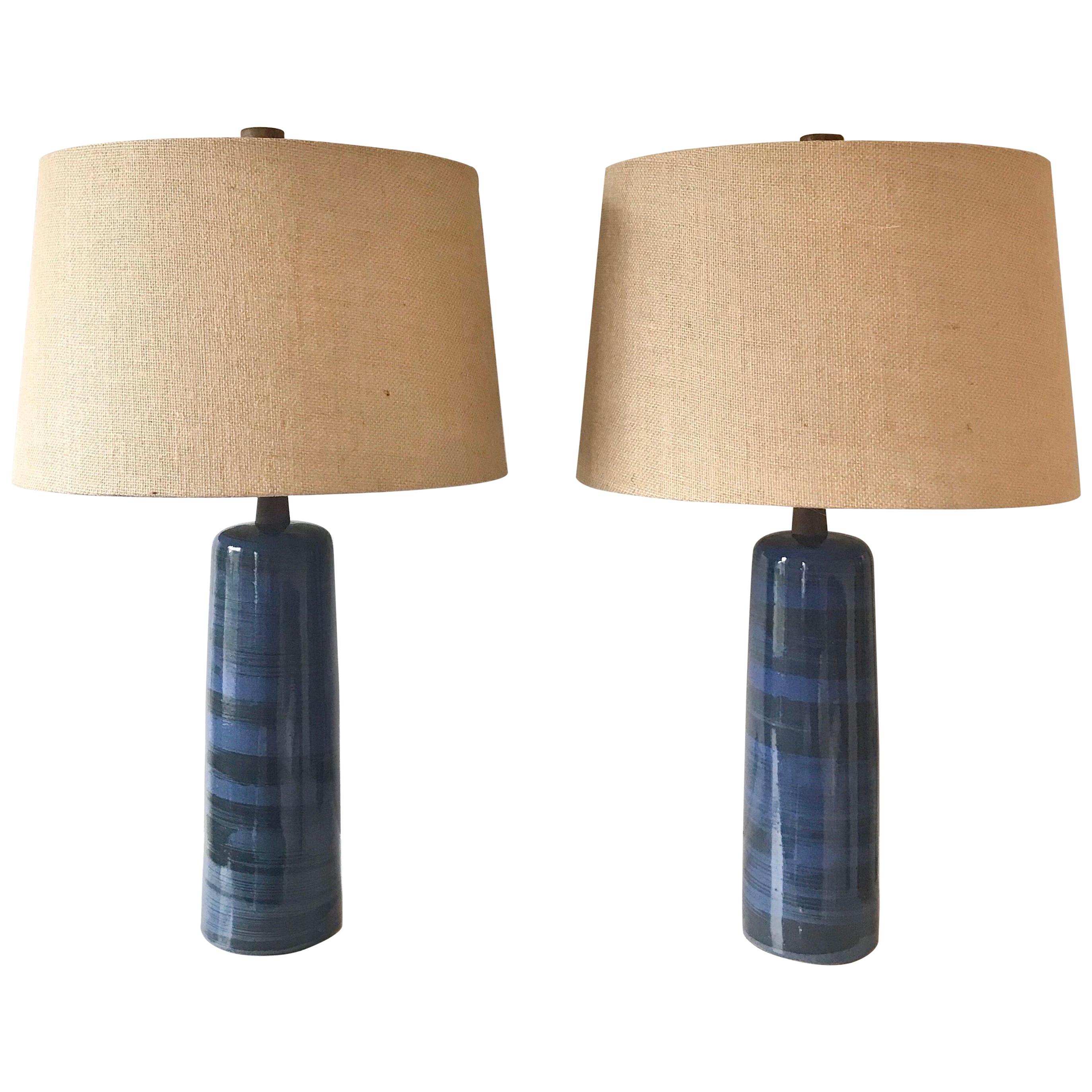 Jane and Gordon Martz for Marshall Studio Pair of Large Lamps, Blue and Black