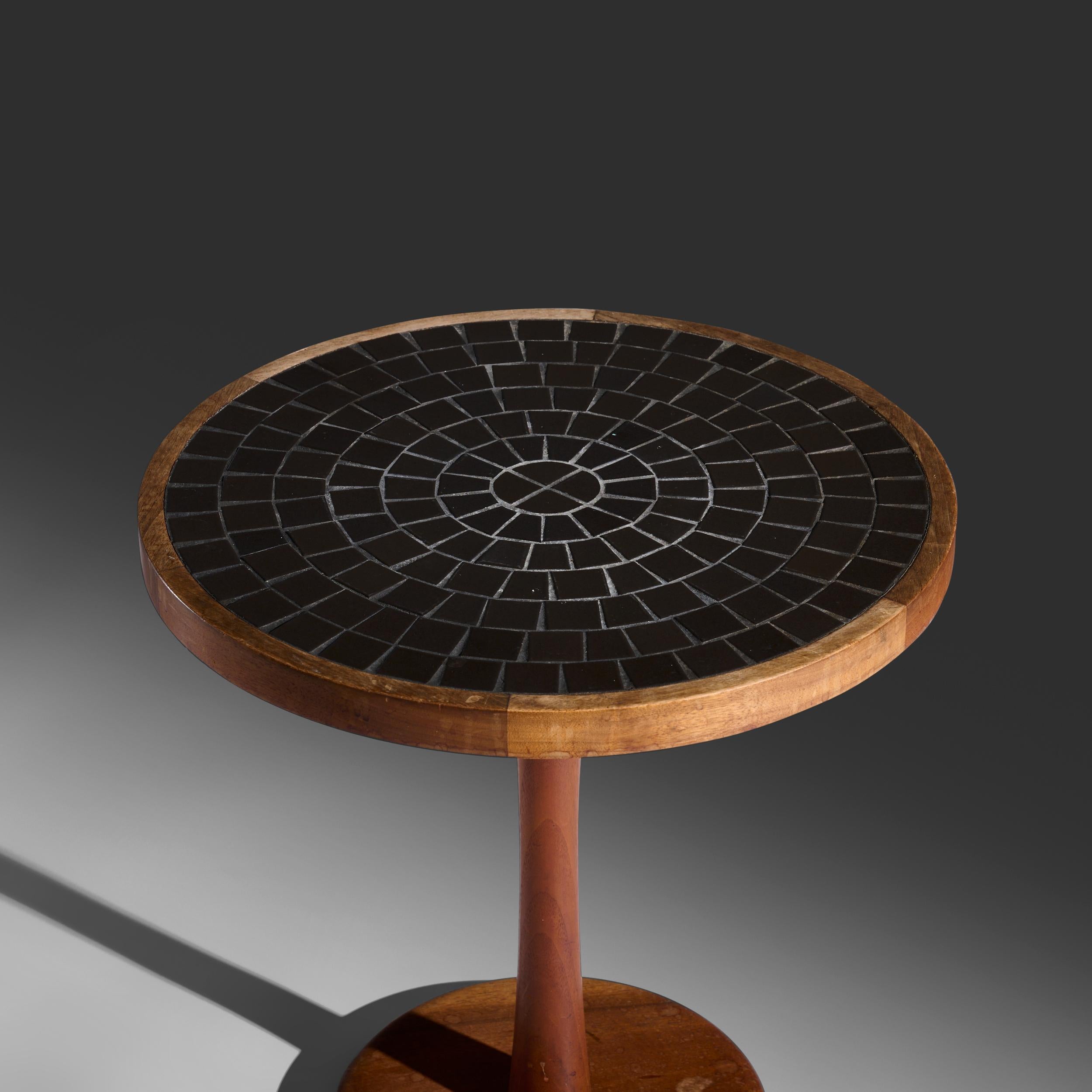 American Jane and Gordon Martz for Marshall Studios walnut and glazed tile top side table For Sale