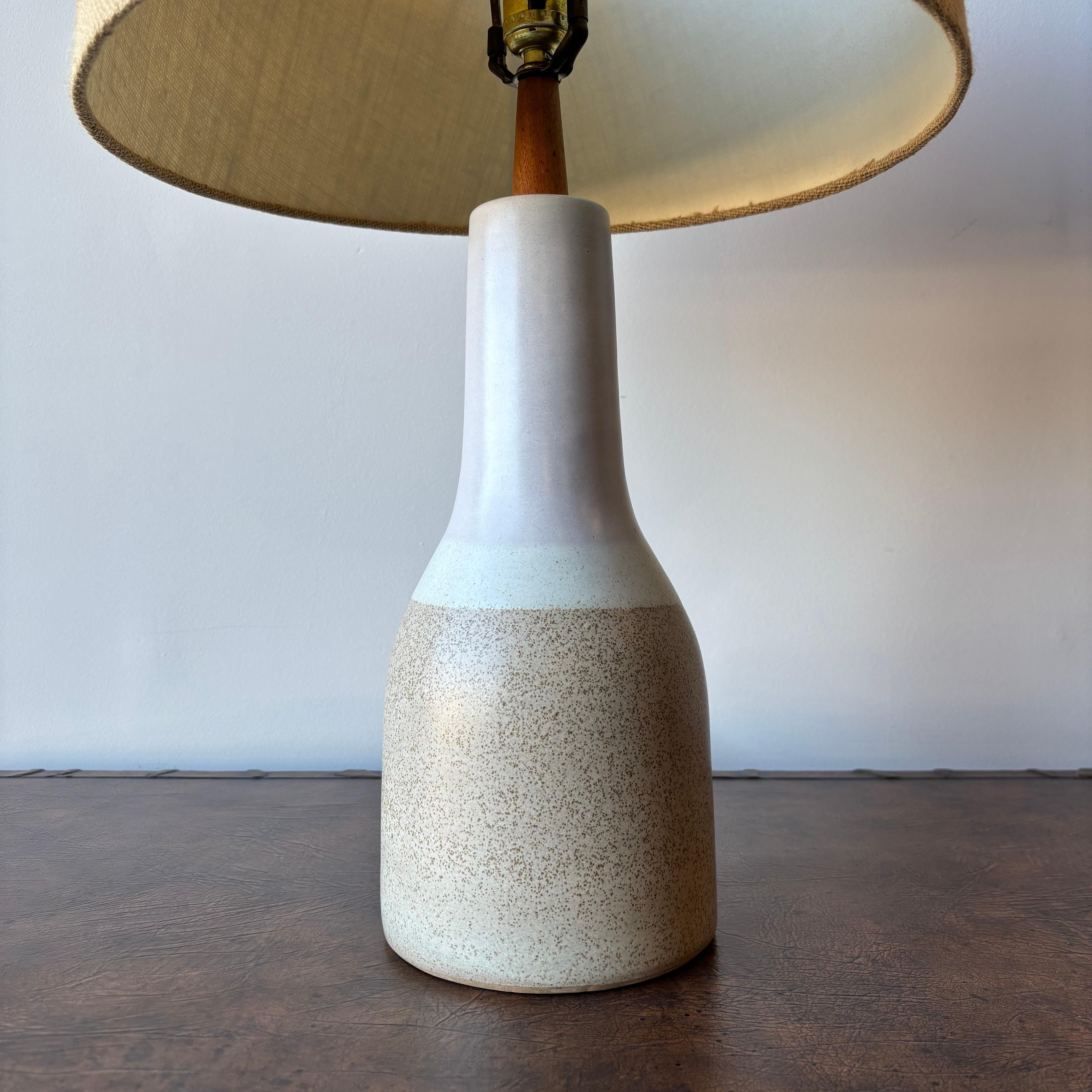 A wonderful Martz lamp from Marshall Studios.  With a unique genie bottle form the neutral glazed base measures 7