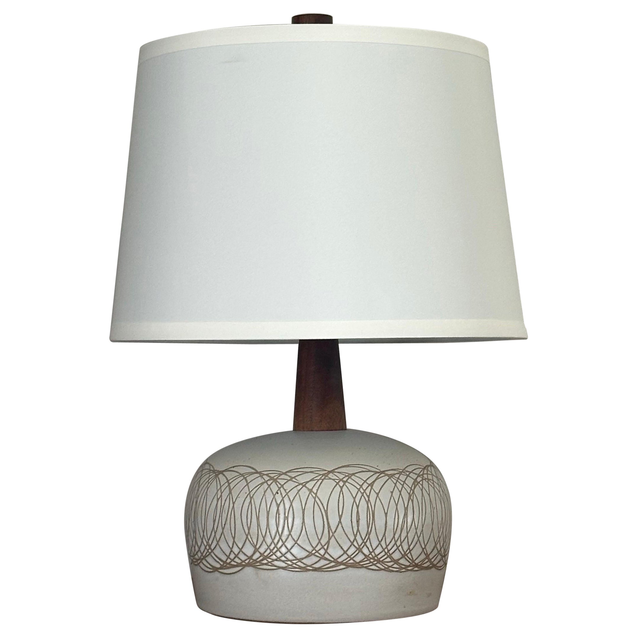 Jane and Gordon Martz Minimalist Ceramic Table Lamp in Walnut and Ceramic For Sale