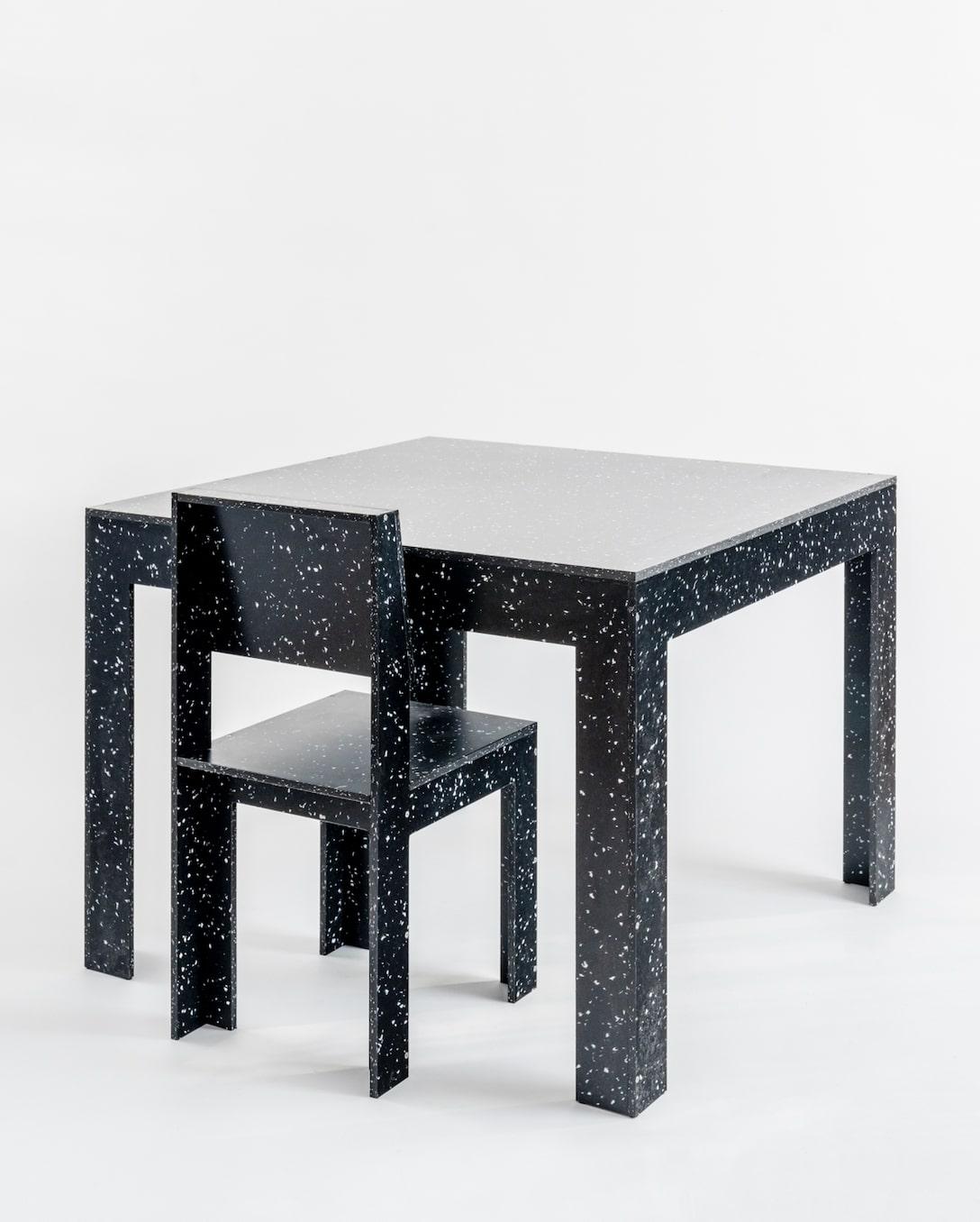 Post-Modern Square Table in Black and White Terrazzo-like Recycled Post-Consumer Plastic For Sale