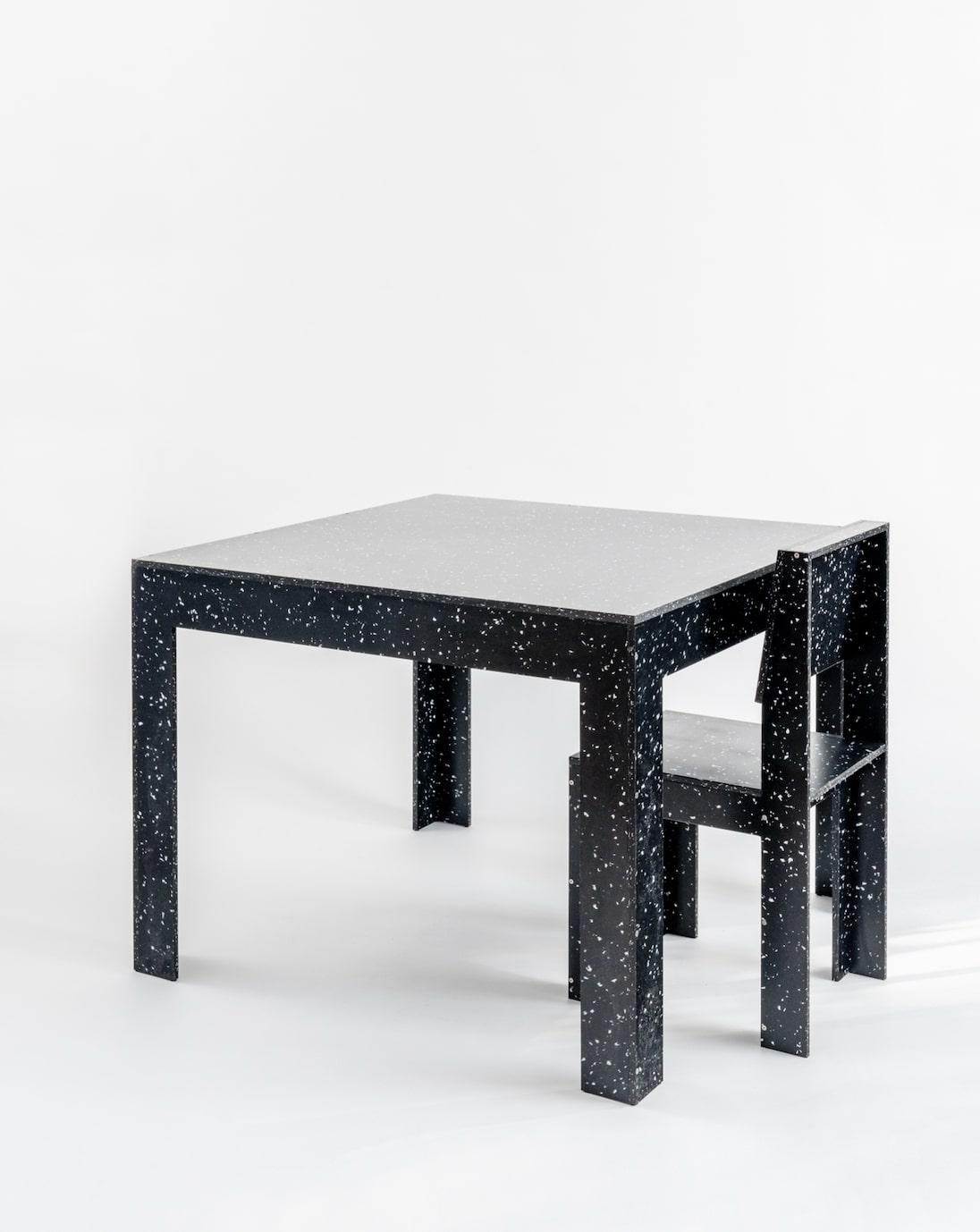 British Square Table in Black and White Terrazzo-like Recycled Post-Consumer Plastic For Sale
