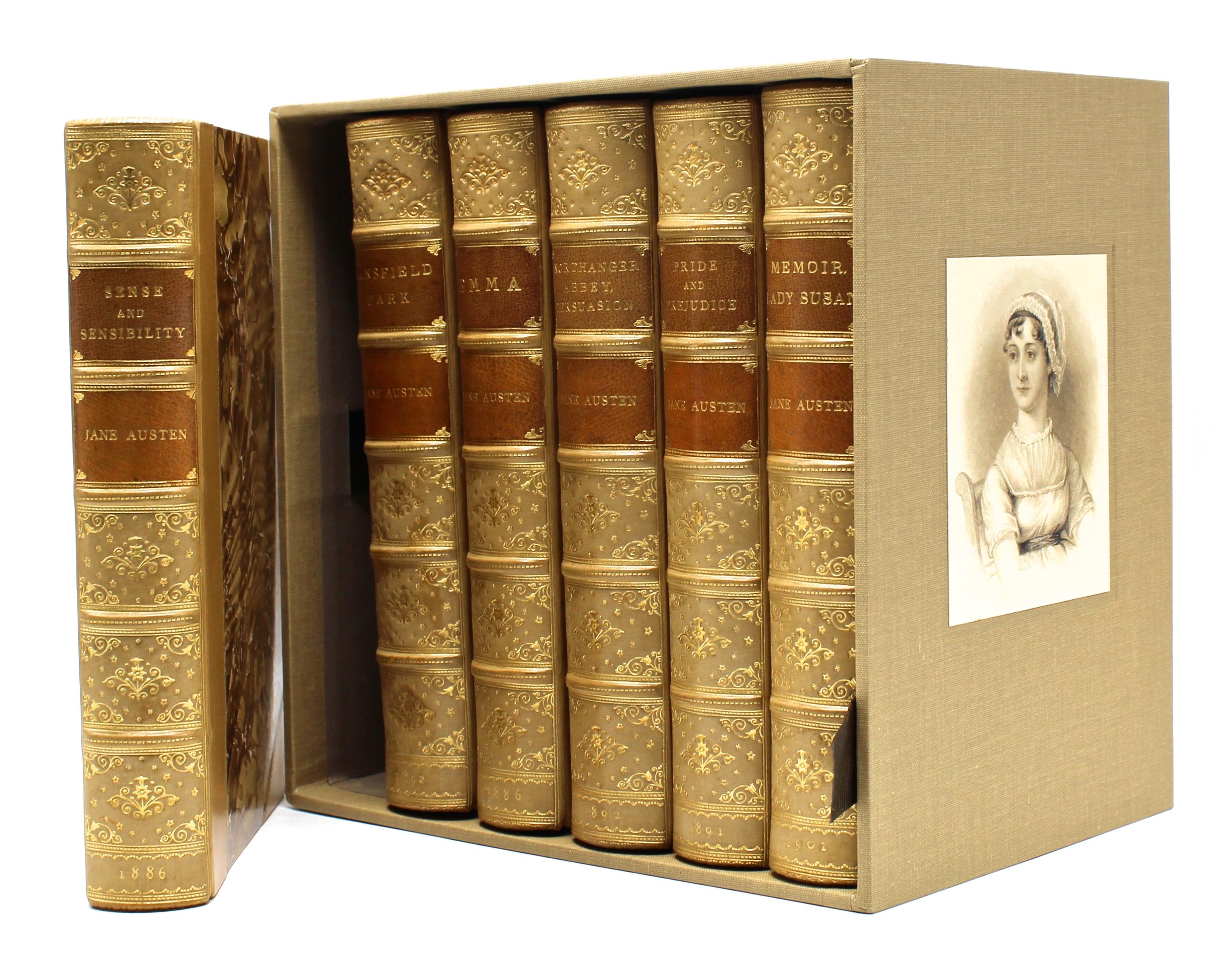 Presented is a beautiful six volume set of Jane Austen’s novels, published by Richard Bentley & Son, in London and in stunning period bindings from London's House of Morrell. This new edition “Austen Standard Novels” set includes Sense and