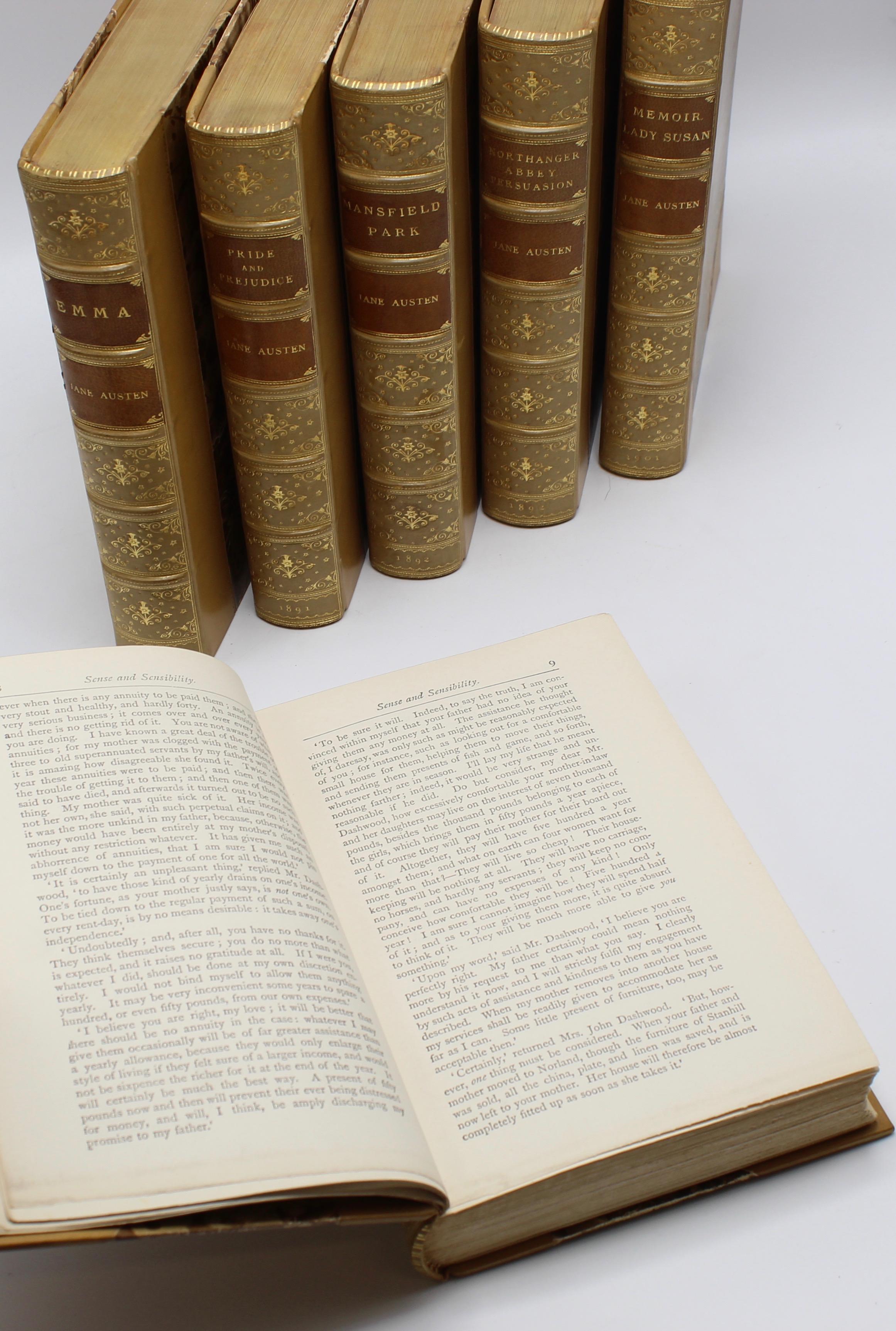 British Jane Austen 6-Volume Set of Classic Novels in Period Leather Bindings, 1886-1901