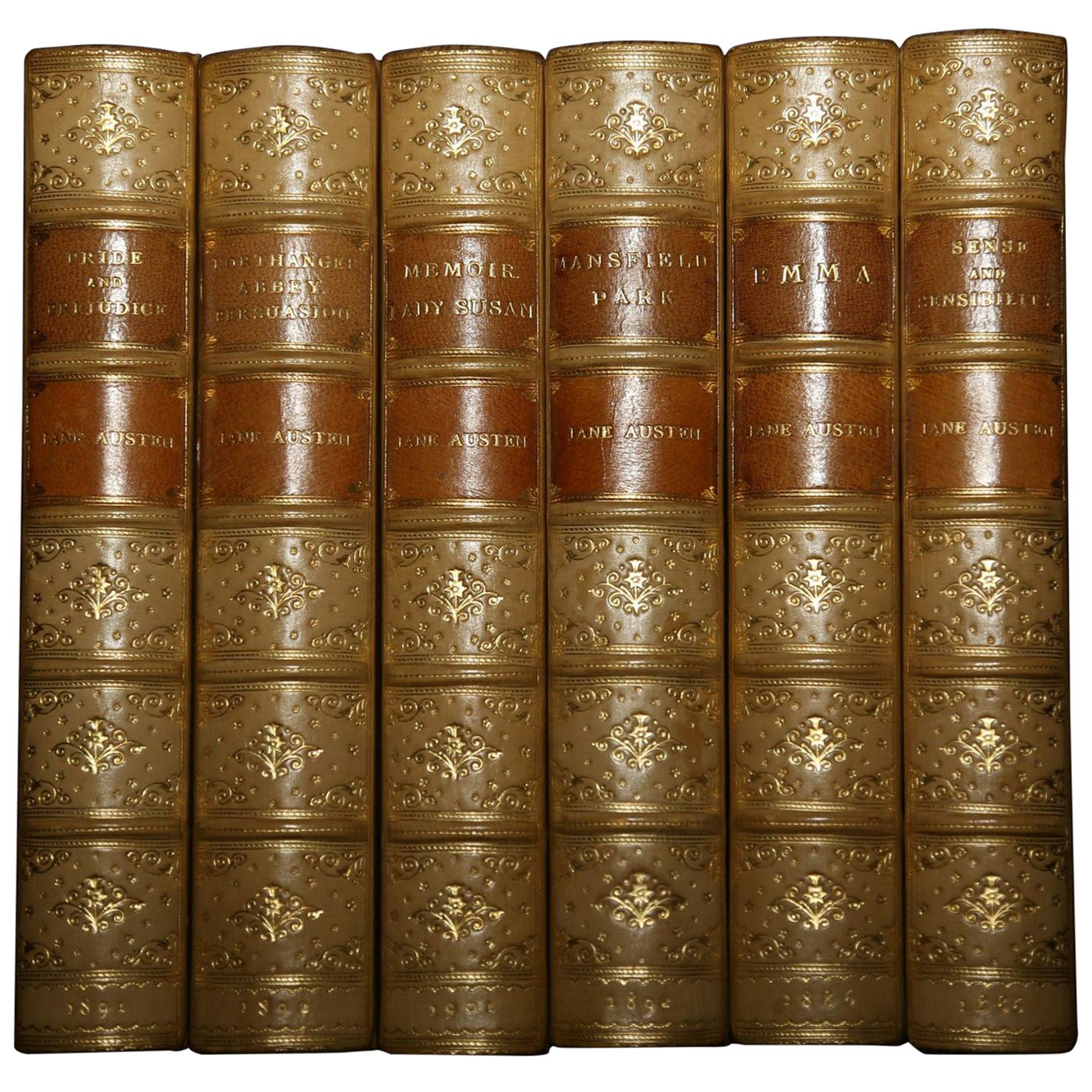 Jane Austen 6-Volume Set of Classic Novels in Period Leather Bindings, 1886-1901