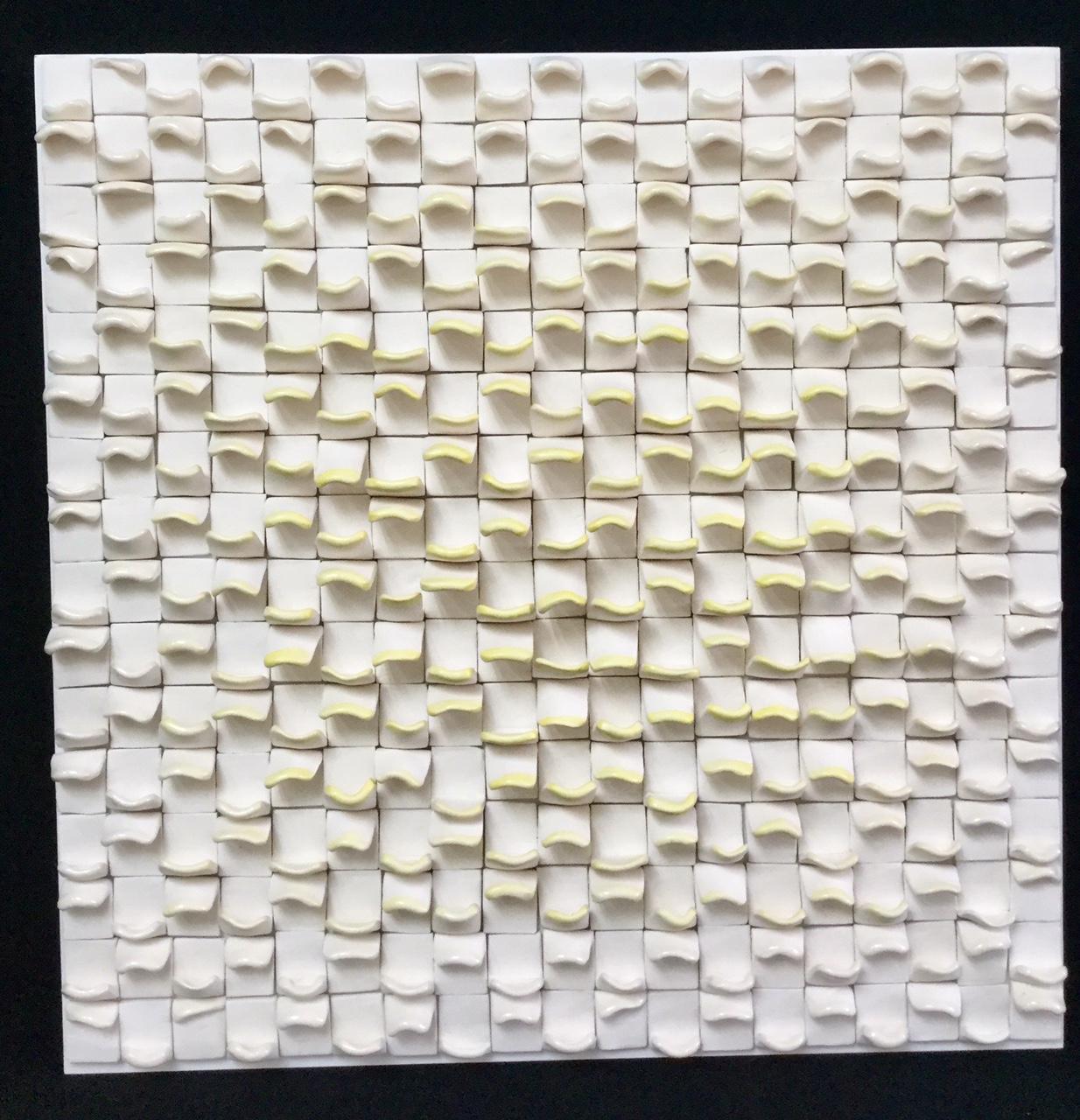 Allegro I / ceramic wall sculpture - white with ivory / yellow