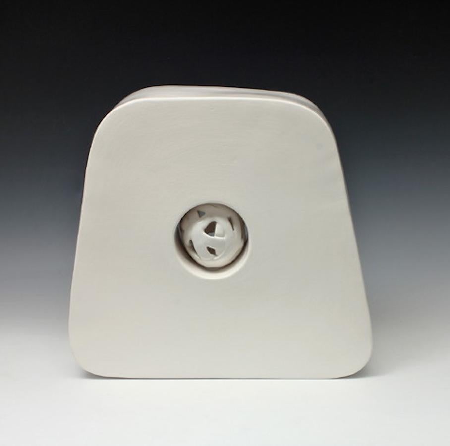 Donut VI - ceramic sculpture minimal op art, clean serene white