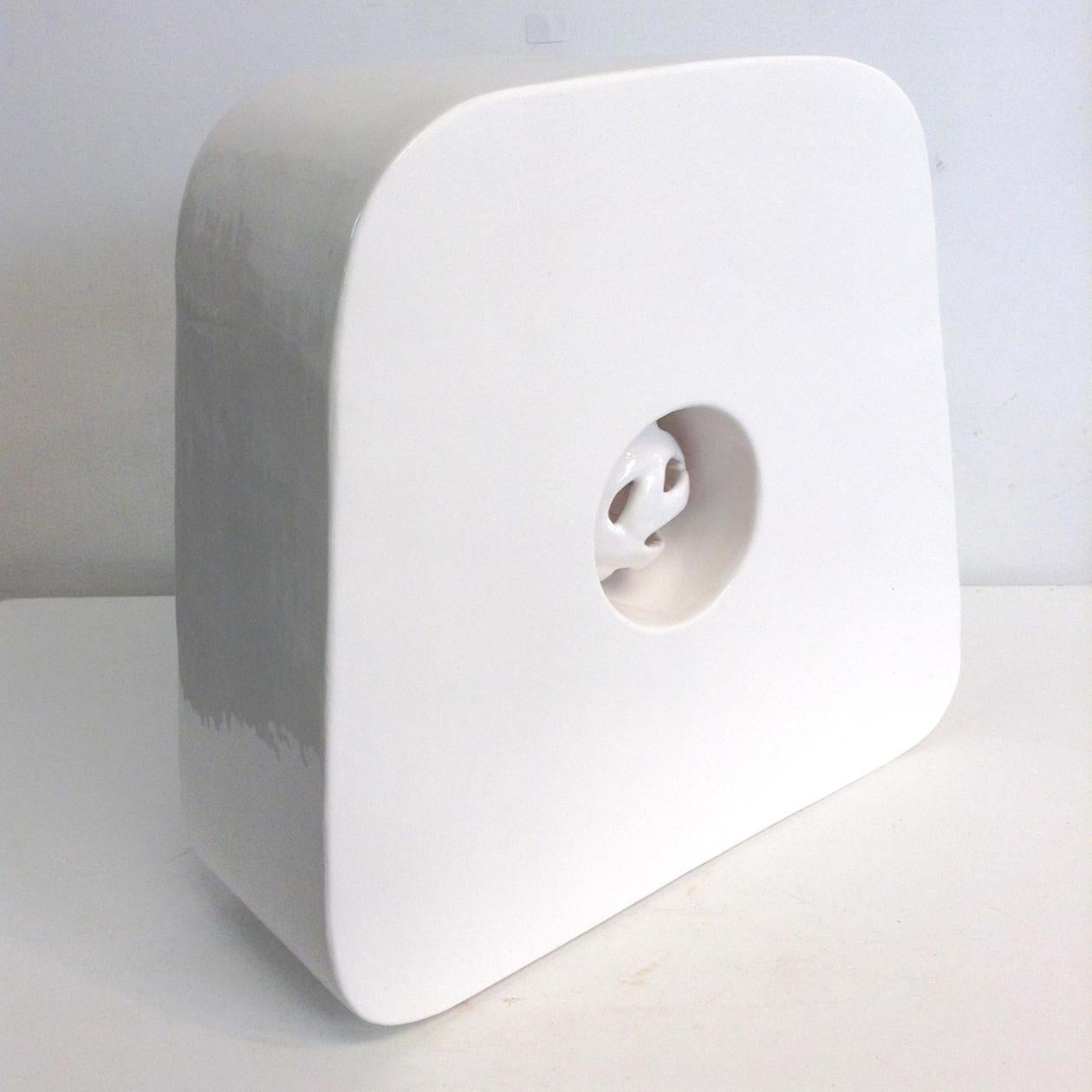 Donut VI - ceramic sculpture minimal op art, clean serene white - Sculpture by Jane B. Grimm