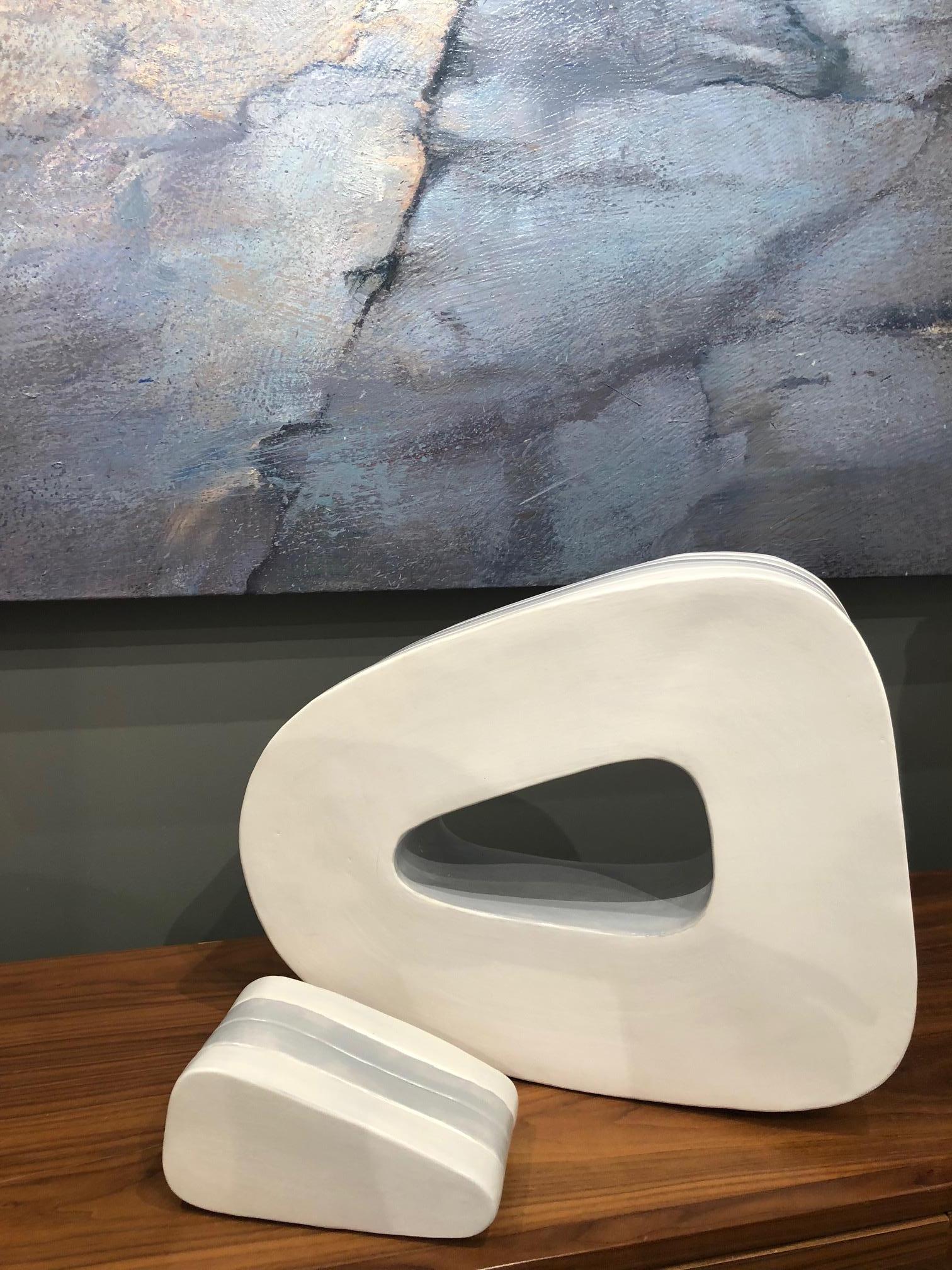 White and cool grey ceramic sculpture from Pop Art pioneer Jane B. Grimm, whose artistic career exploded onto the 1960's art and fashion scene in NYC when her free-form sculptural jewelry designs, spoke to a new generation. Grimm's jewelry designs,