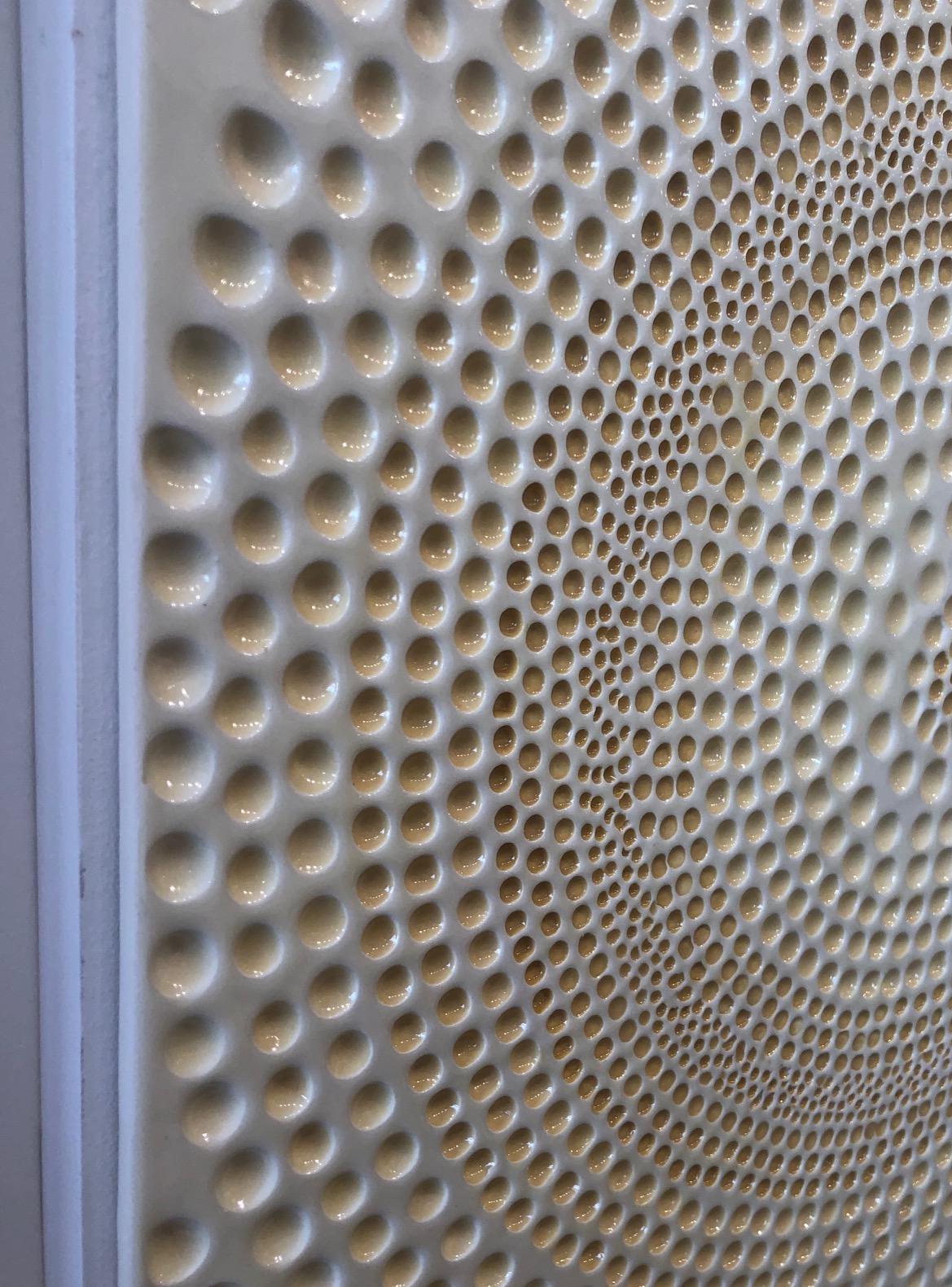 Mandala I / ceramic wall sculpture - yellow, white, 3D - Sculpture by Jane B. Grimm