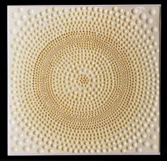 Mandala I / ceramic wall sculpture - yellow, white, 3D 