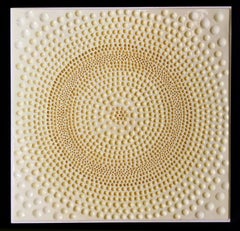Mandala I / ceramic wall sculpture - yellow, white, 3D