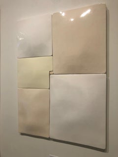 Mondrian III / minimal ceramic wall sculpture - cream, white, neutral