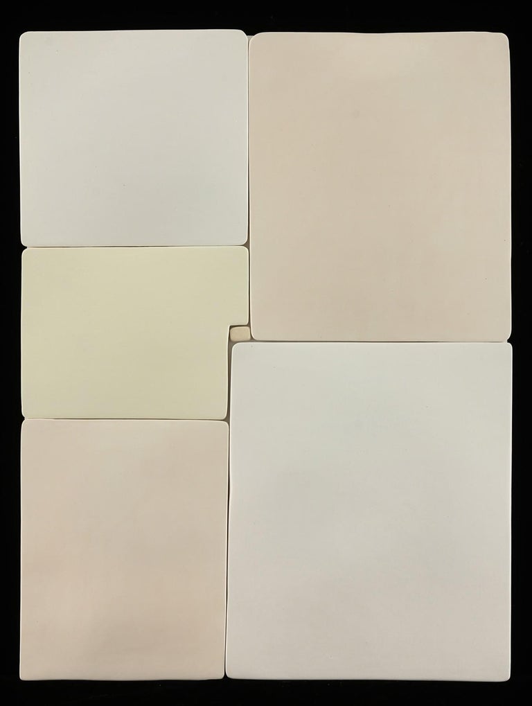 Jane B. Grimm Abstract Sculpture - Mondrian III / minimal ceramic wall sculpture - cream, white, neutral
