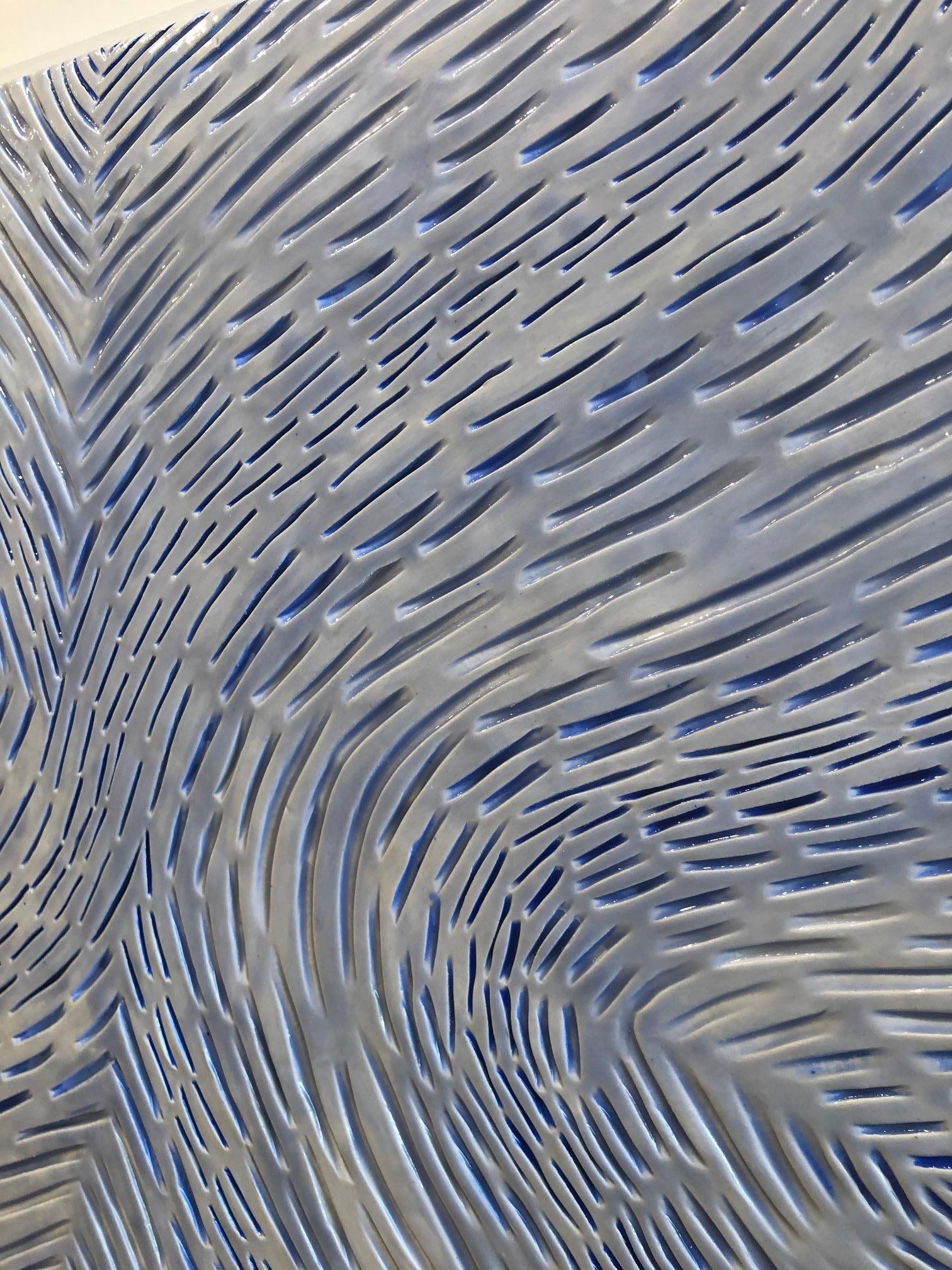 Op Art Redux II / ceramic wall sculpture - blue, white, 3D  - Abstract Mixed Media Art by Jane B. Grimm