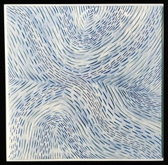 Op Art Redux II / Keramik-Wandskulptur - blau, weiß, 3D