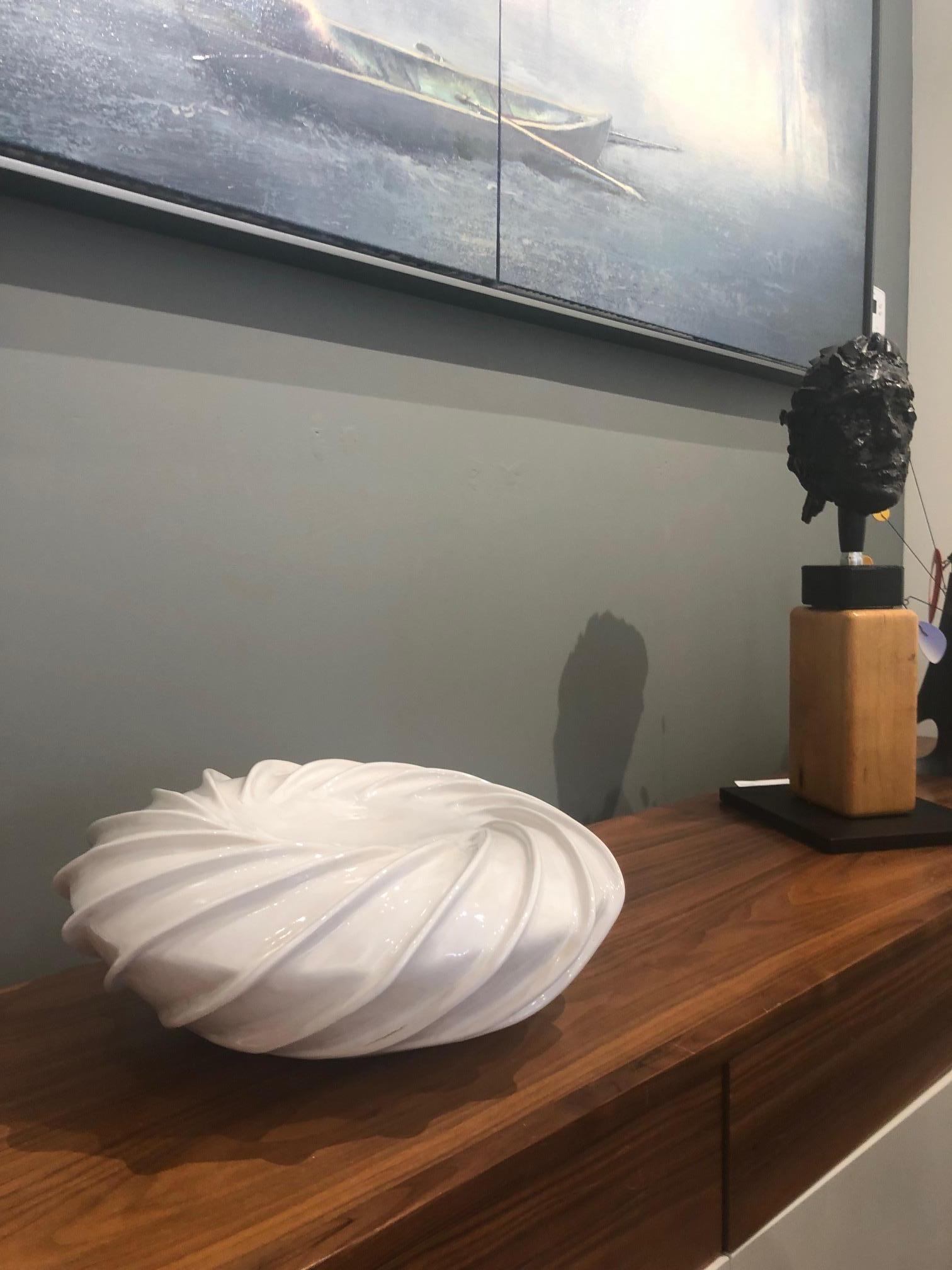 Swirl: Bowl  / ceramic sculpture white glazed - Sculpture by Jane B. Grimm