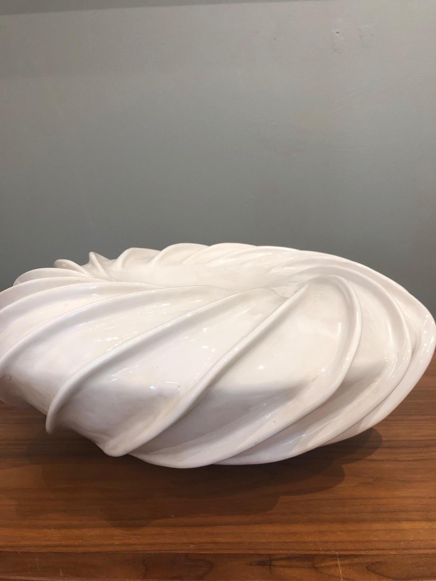 Jane B. Grimm Abstract Sculpture - Swirl: Bowl  / ceramic sculpture white glazed