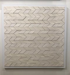 Zig Zag / ceramic wall sculpture - cream, white, neutral 36 x 36 in