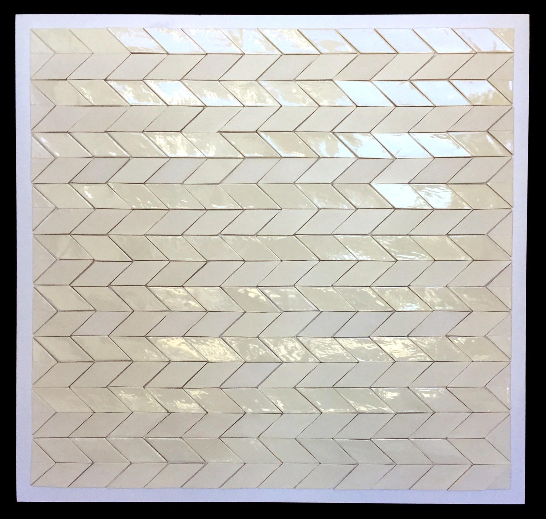 Zig Zag / ceramic wall sculpture - cream, white, neutral 36 x 36 in