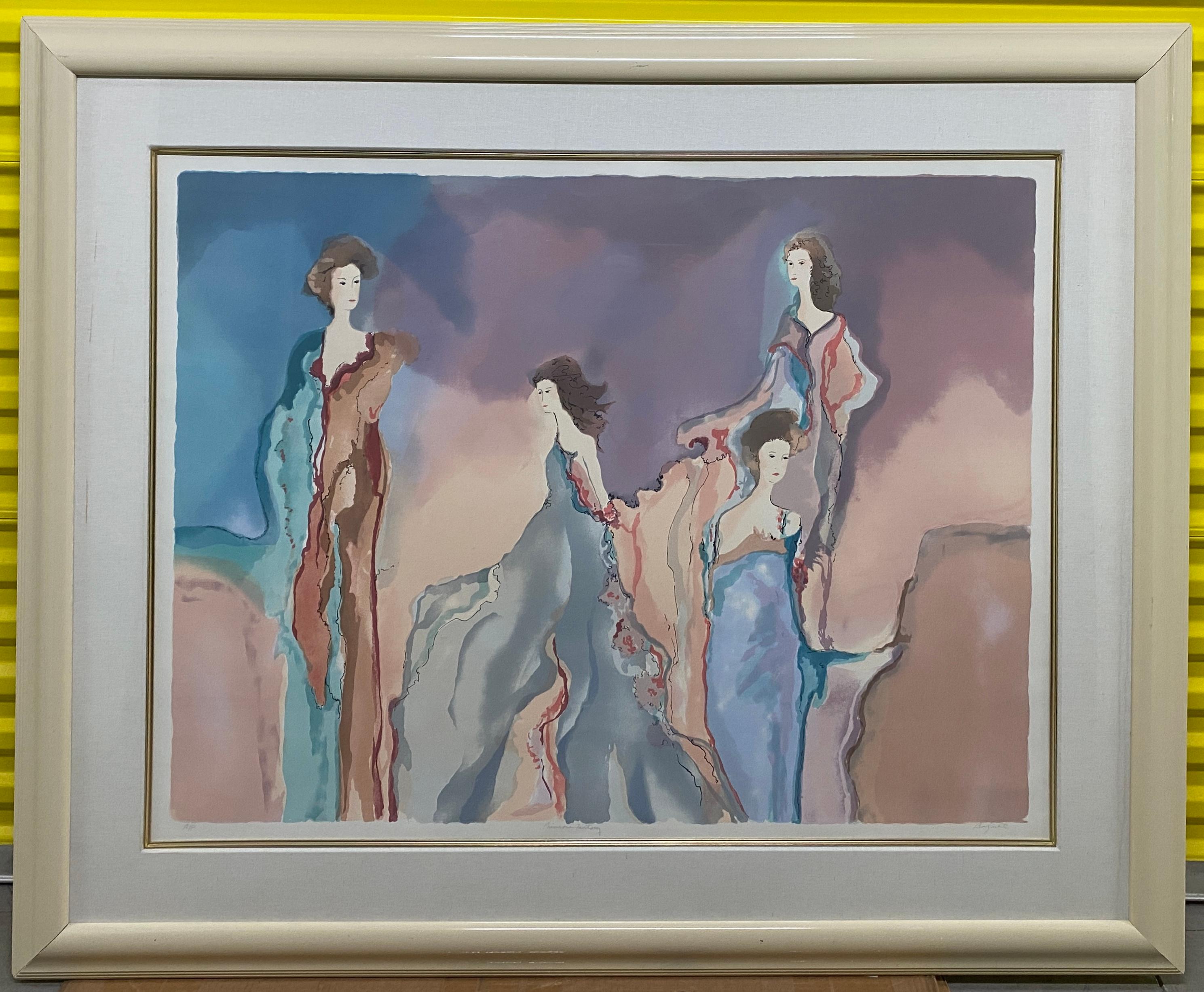 American Jane Bazinet Watercolor Framed Hollywood Regency Style For Sale