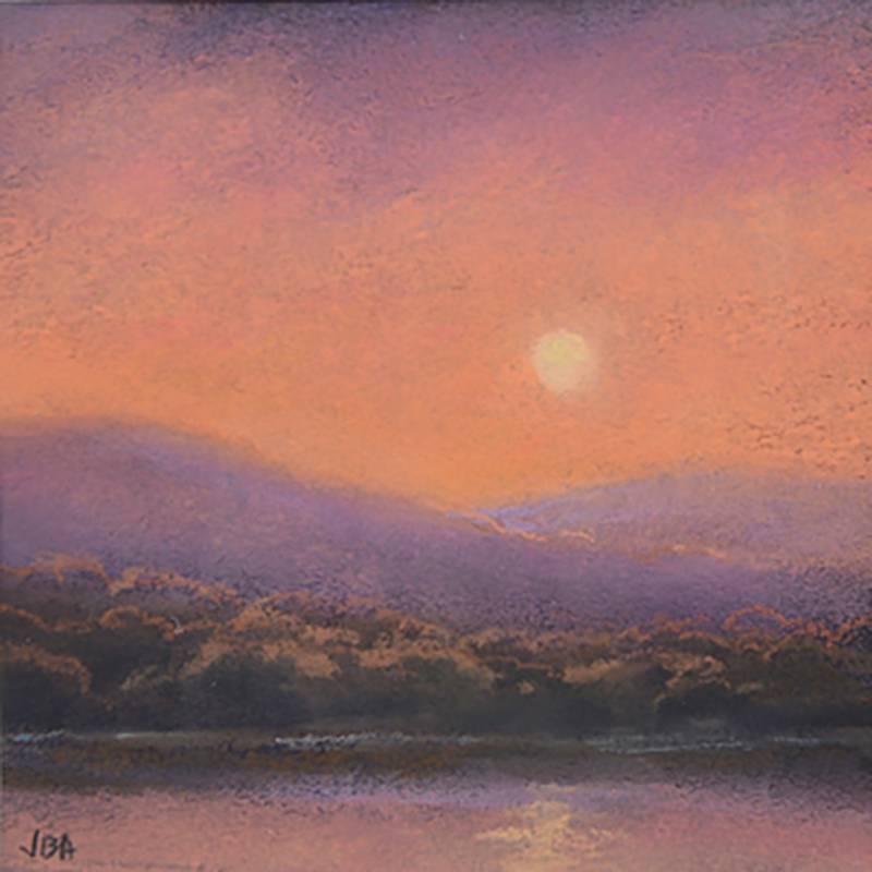 Jane Bloodgood-Abrams Landscape Art - 25 Series, No. 19: Landscape Drawing on Paper of a Hudson Valley Sunset