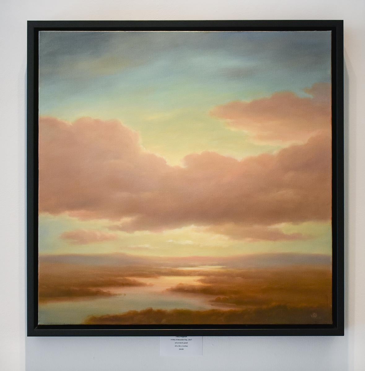 Above (Luminist-Stil Hudson River School Landschaftsgemälde von Wolken und Sonnenuntergang) (Zeitgenössisch), Painting, von Jane Bloodgood-Abrams