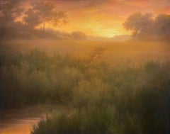 Evocation (Hudson River School Landscape Oil Painting of Sunset, Framed)