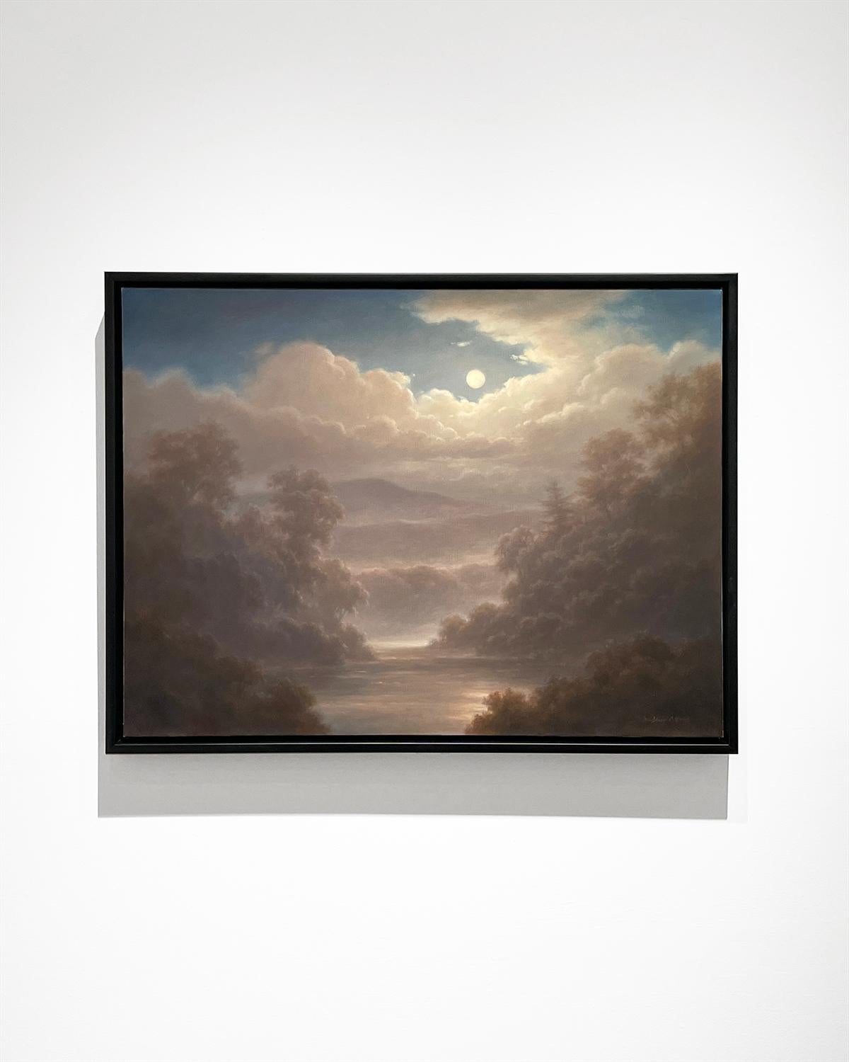 Moonrise in the Mountains (Hudson River School Style Nighttime Landscape) - Painting by Jane Bloodgood-Abrams