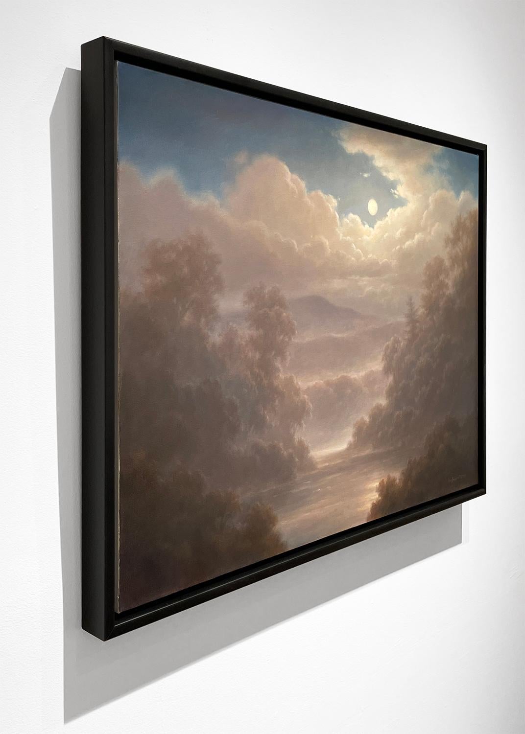 Moonrise in the Mountains (Hudson River School Style Nighttime Landscape) - Gray Figurative Painting by Jane Bloodgood-Abrams