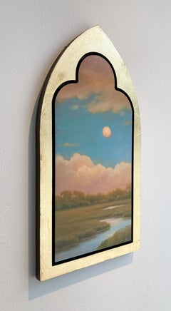 Moonrise Over the Marshes (Iconic Hudson Valley Landscape Oil in Gilded Frame)