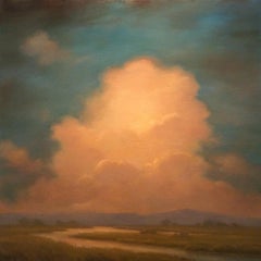 Unicité : Peinture contemporaine de paysage de la vallée de la rivière Hudson représentant des nuages lumineux