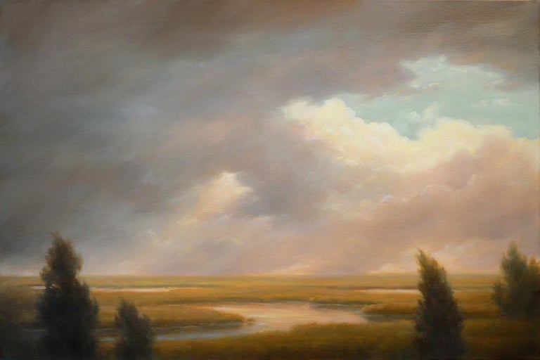 Passing Clouds Over The Marshes Hudson River School Landscape Painting Framed